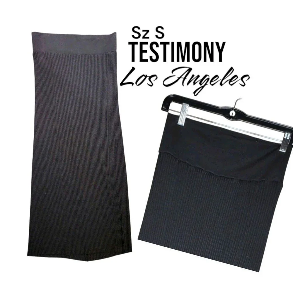 TESTIMONY LOS ANGELES Sz S Charcoal Black Ribbed Whimsygoth Grunge Maxi Skirt